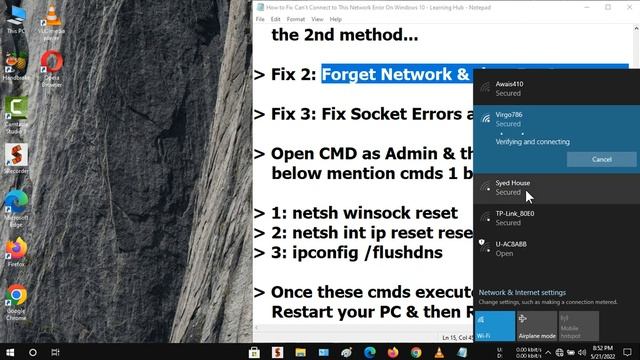 [2022] Fix "Can't Connect to This Network" Error On Windows 10 PC - Learning Hub Tutorial смотреть онлайн