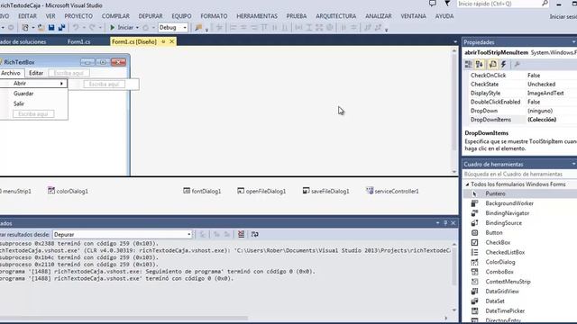 Herramientas Richtextbox, ServiceController, SaveFileDialog, SerilaPort en C# смотреть онлайн