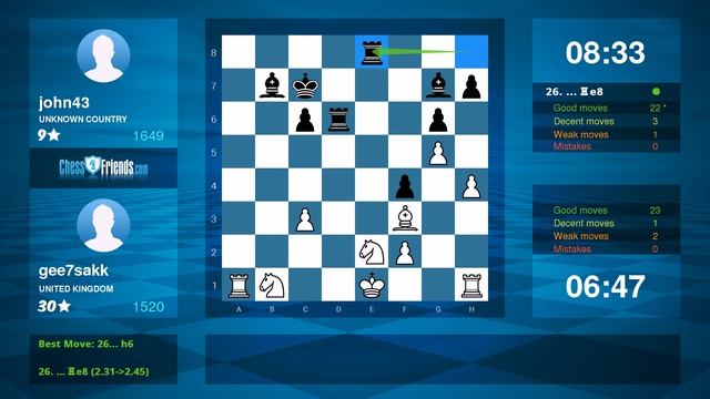 Chess Game Analysis: gee7sakk - john43 : 1-0 (By ChessFriends.com) смотреть онлайн