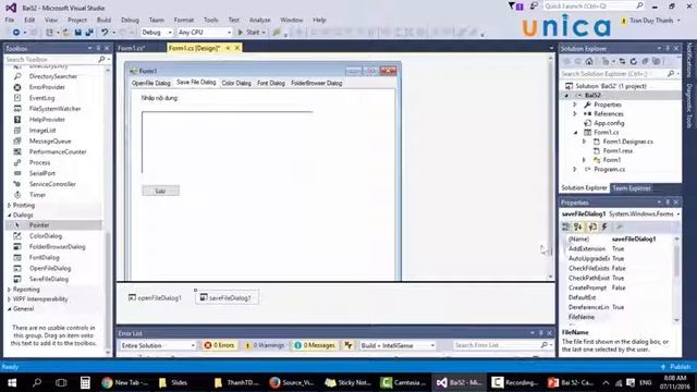 Các Dialog thường dùng OpenFileDialog, SaveFileDialog, ColorDialog,FontDialog,FolderBrowserDialog смотреть онлайн