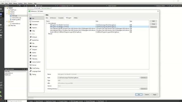 Preferências/Config Do Qt Creator Para O Qt5.15.2 E MingGW 7.3.0 X86-32 E X86-64