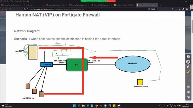 Configure Hairpin NAT (VIP) In Fortigate Firewall (Client And Server Behind Same Firewall Interface