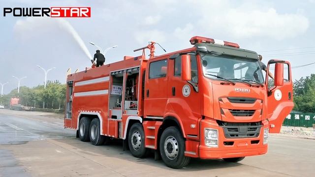 Brand New ISUZU GIGA/VC61 8×4 460HP Dry powder/foam fire Truck Fire cannon test смотреть онлайн