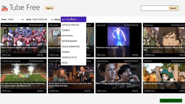 видео-обзор приложения you tube free для WINDOWS 8.1 (виндовс 8.1) смотреть онлайн
