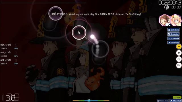 Osu! Inferno (TV Size) - Mrs. GREEN APPLE [Easy] FC 99,47% смотреть онлайн