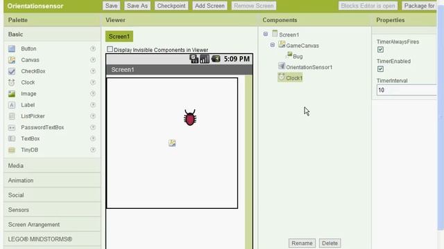 App Inventor - Moving a sprite with the orientation sensor.avi смотреть онлайн