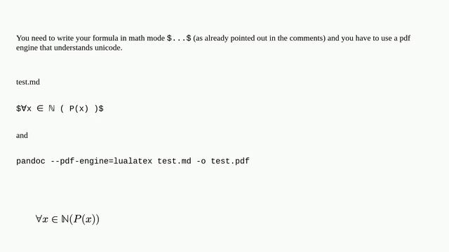 pandoc LaTeX Error: Unicode character ∀ (U+2200)not set up for use with LaTeX смотреть онлайн