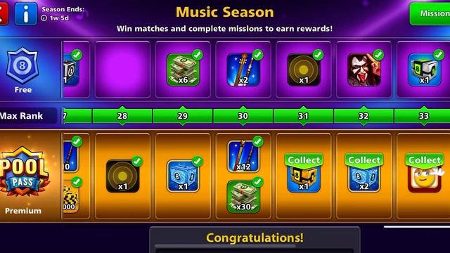 8 Ball Pool Music Season Premium Passed Get Legendary Cues Gameplay смотреть онлайн