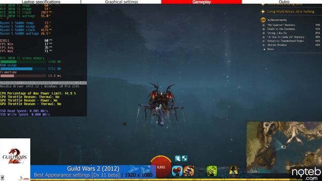 HP Victus 16 (2021) - Guild Wars 2 Gameplay Benchmark (Ryzen 5 5600H, RTX 3050 Ti) смотреть онлайн