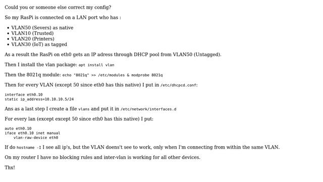 Raspberry Pi: VLAN tagging on Raspberry Pi not working смотреть онлайн