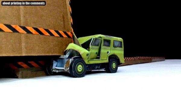Crashing a paper car with a motor, Crash test DIY cardboard SUV, Car model collision