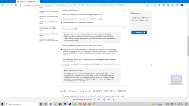 [KB5005033] Cumulative update for Windows 10 version 21H1 - August 2021 Patch Tuesday! смотреть онлайн