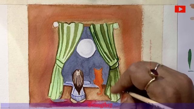 A cute girl sitting on window scenery drawing with water colour|Night scene|Christmas drawing|Rang смотреть онлайн