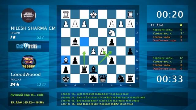 Chess Game Analysis: NILESH SHARMA CM - GooodWoood : 0-1 (By ChessFriends.com) смотреть онлайн