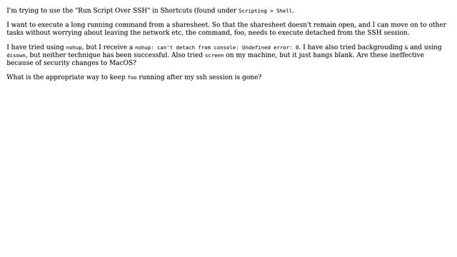 Apple: Detaching Process from "Run Script Over SSH" in Shortcuts смотреть онлайн