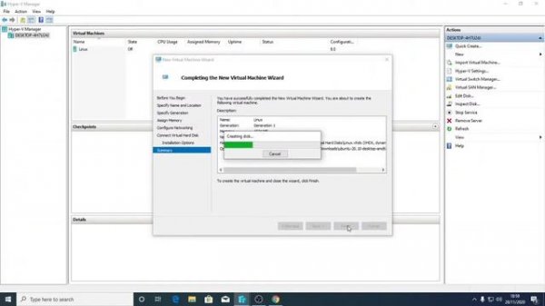Installing Linux (ubuntu) with Hyper-V manager.