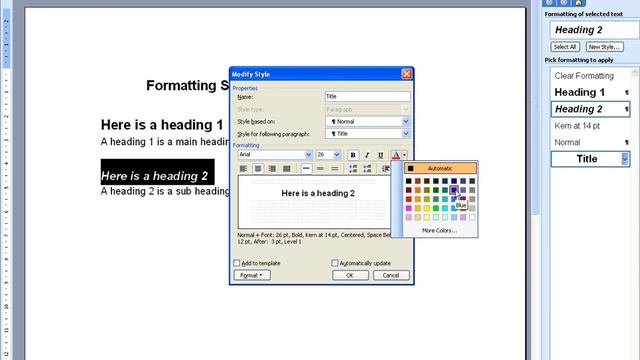 Screencast showing how to modify the styles within Microsoft Word 2003, 2007 or 2010 смотреть онлайн