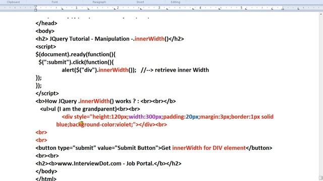 HOW TO USE INNERWIDTH METHOD IN JQUERY DEMO смотреть онлайн