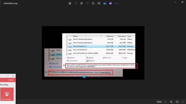 when installing windows, we couldn't install windows in the location you choose, error: 0x80300024 смотреть онлайн