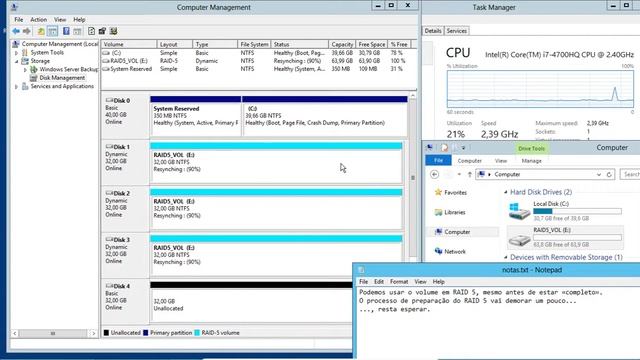Windows Server 2012, volumes com várias drives (spanned, RAID 0 e 5) смотреть онлайн