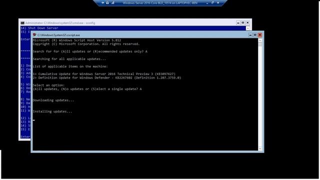 Installing KB3097627 plus Defender update in Windows 2016 TP3 Core смотреть онлайн