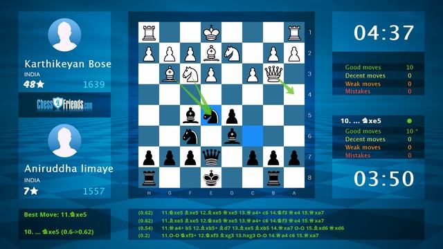 Chess Game Analysis: Karthikeyan Bose - Aniruddha limaye : 0-1 (By ChessFriends.com) смотреть онлайн
