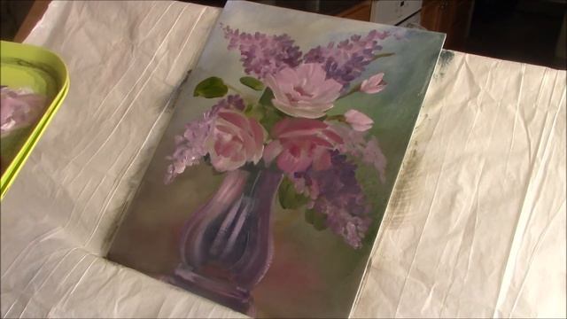 How I Paint Lilacs and Roses in a Blue Vase - Easy Flower Painting смотреть онлайн
