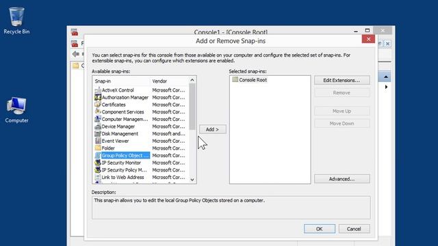Windows 8.0 Professional - Open Group Policy Object Editor смотреть онлайн