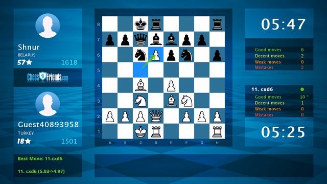 Chess Game Analysis: Guest40893958 - Shnur : 1-0 (By ChessFriends.com) смотреть онлайн