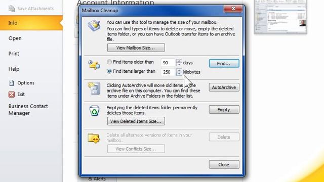 Outlook 2010 Manage the Size of Your Mailbox смотреть онлайн