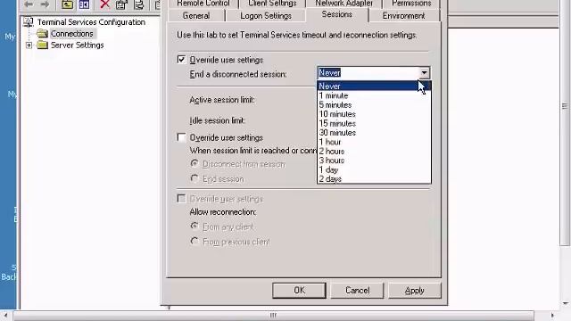 Automatically end a disconnected Terminal Server session setup смотреть онлайн