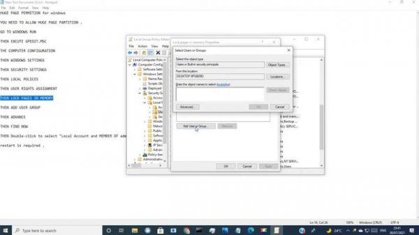 ENABLE HUGE PAGE PERMITION for windows