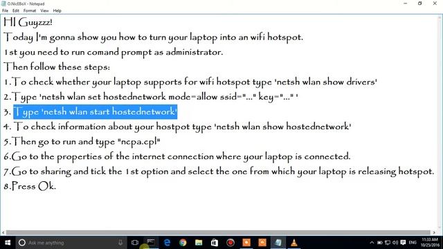 How to turn your laptop into a Wi-Fi Hotspot using cmd (For windows vista/Xp/7/8/8.1/10) смотреть онлайн