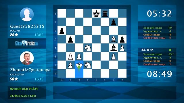 Chess Game Analysis: ZhanatIzQostanaya - Guest35825315 : 1-0 (By ChessFriends.com) смотреть онлайн