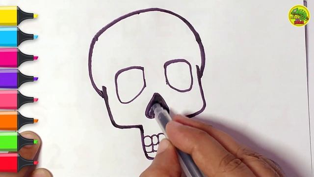How to draw a skull cartoon | Emoji skull | Learn to draw & colour | Cool Emoji for kids смотреть онлайн