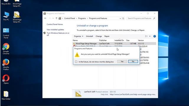 Uninstall Word Page Setup Manager On Windows 10