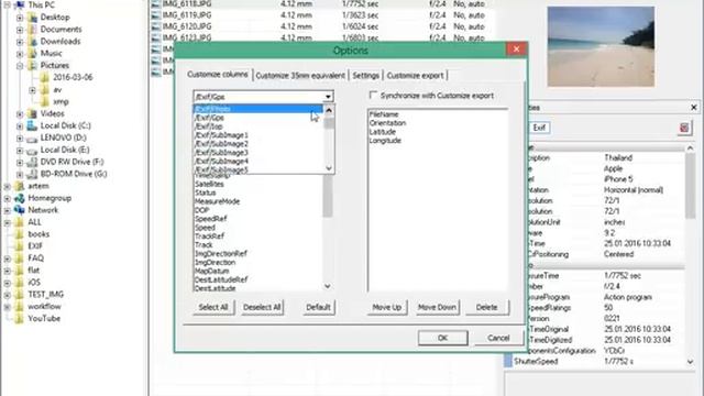Customize columns for view in Exif Pilot editor смотреть онлайн