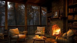 Rain & Fireplace Ambience 🍂🌧️ SOFT JAZZ music