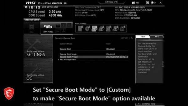 MSI® HOW-TO set BIOS “Secure Boot Preset” option