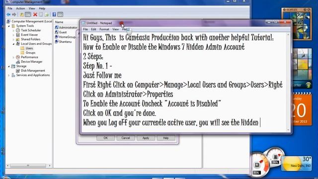 How to: Enable or Disable the Windows 7 Hidden Administrator Account(2 Methods) (HD 720p) смотреть онлайн