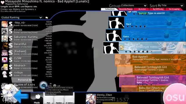 Verniy_Chan Played Masayoshi Minoshima feat nomico - Bad Apple!! смотреть онлайн