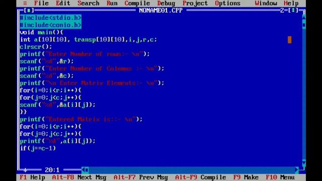 C program to find Transpose of a matrix смотреть онлайн