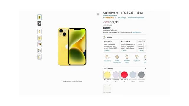 Apple iPhone 14 ,128 GB, Yellow ! Rs 67,999 смотреть онлайн