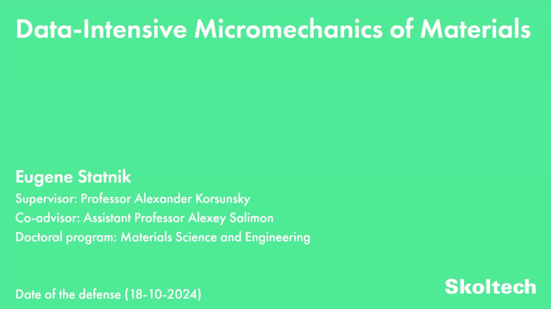 PhD Thesis Defense. Eugene Statnik