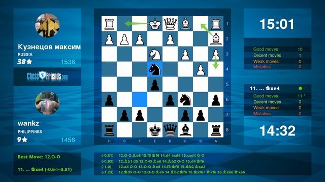 Chess Game Analysis: Кузнецов максим - wankz : 0-1 (By ChessFriends.com) смотреть онлайн