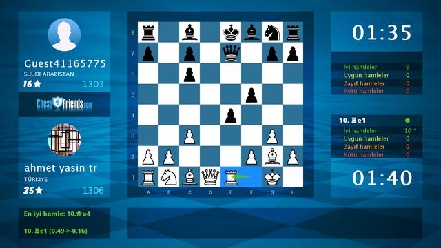 Chess Game Analysis: ahmet yasin tr - Guest41165775 : 1-0 (By ChessFriends.com) смотреть онлайн
