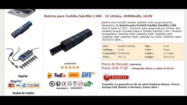 Batería para Toshiba Satellite L300 смотреть онлайн