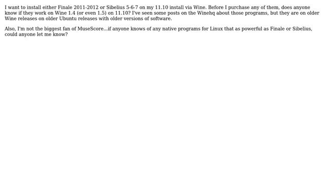 Finale or Sibelius on Ubuntu 11.10 under Wine? смотреть онлайн