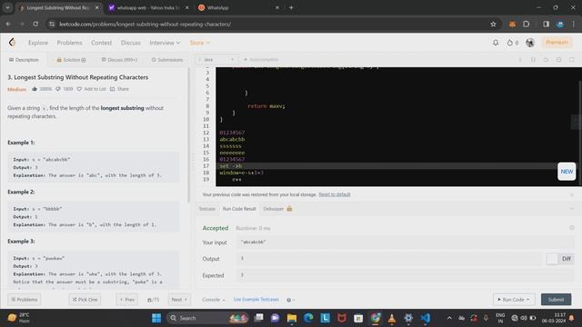 longest substring without repeating character in java tamil Sliding window approach смотреть онлайн