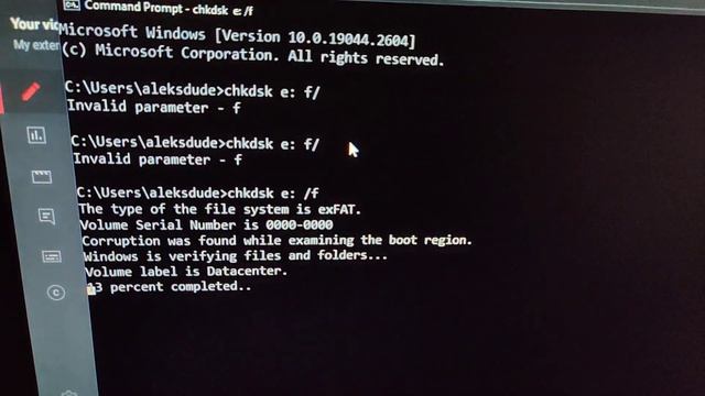 windows trying to force me to format my e: drive. in cmd I ran chkdsk e: /f command to fix it смотреть онлайн